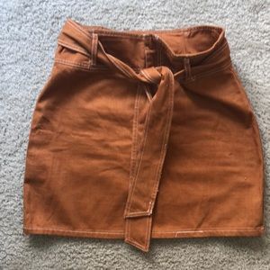 High waisted camel mini skirt